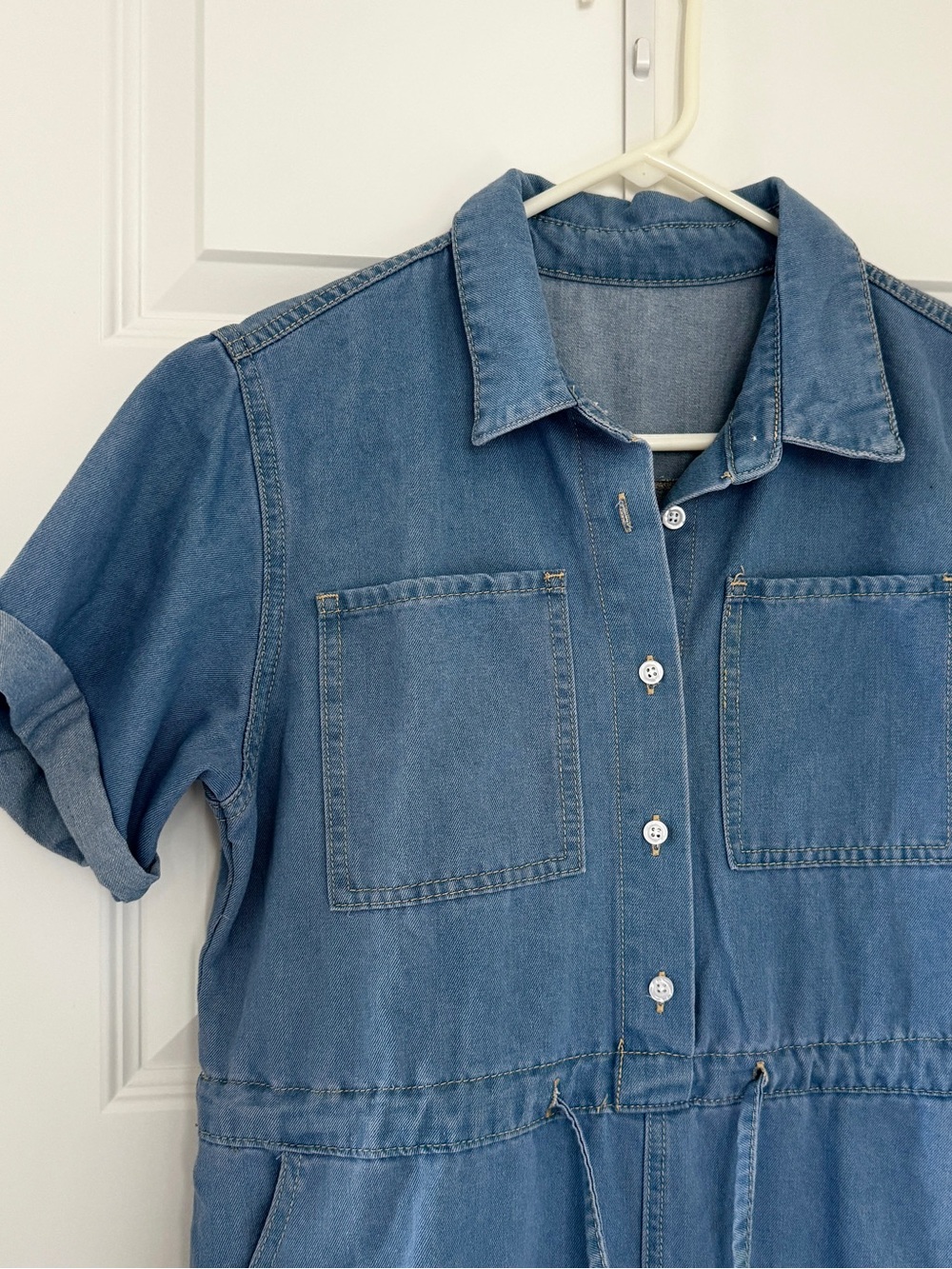 DAZY Denim Drawstring Short Sleeve Summer Midi Dress - Picture 4 of 7